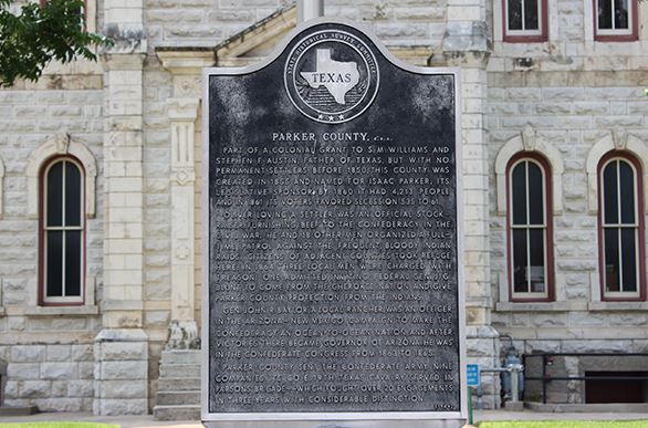 Plaque detailing how Parker County was founded